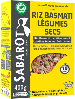 Mistura de Arroz Basmati e Legumes Secos, 400g - SABAROT