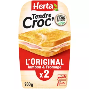 Bánh mì kẹp nướng Croque-monsieur nhân thịt nguội và phô mai Tendre Croc' L'Original x2, 200 g - HERTA