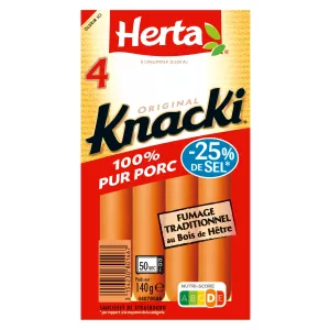 Salsichas Knacki 100% Pura Carne de Porco com Sal Reduzido, 140g - HERTA