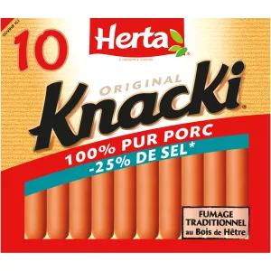Knacki Saucisses Sel Réduit 100% Pur Porc 350 g - HERTA