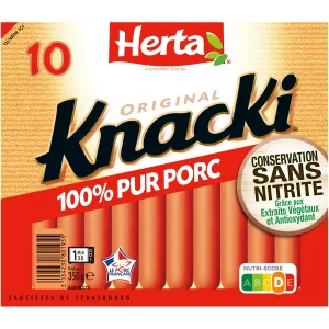 Saucisses 100% Pur Porc Conservation Sans Nitrite, 350g - HERTA