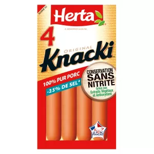 Parówki Knacki Original -25 % soli bez azotynów x4 140 g - HERTA