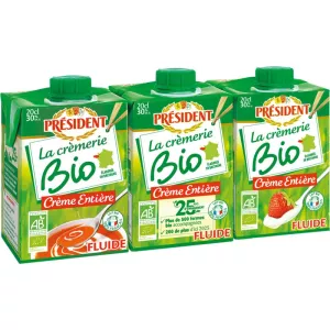Crème entière fluide La Crèmerie Bio 3x20cl - PRESIDENT