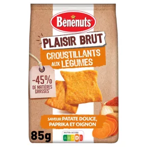 Plaisir brut croustillants aux légumes saveur patate douce, paprika et oignon 85g - BENENUTS