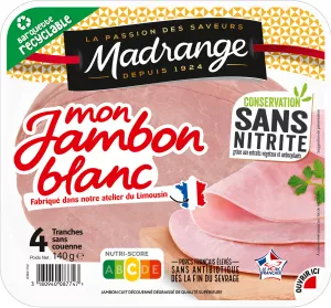 My White Ham Conservation without Nitrite, 4 Slices 140g - MADRANGE