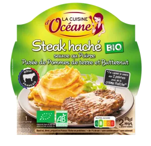 steak haché, sauce au poivre et purée de pommes de terre et butternut bio 300g - LA CUISNE D'OCEANE