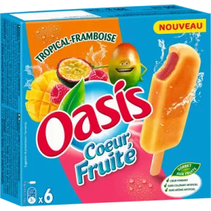 Bâtonnets cœur fruité tropical & framboise x6 - OASIS