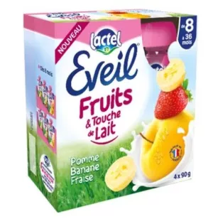 Dessert bébé pomme, banane & fraise avec une touche de lait 4x360g - LACTEL
