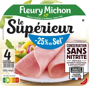 Prosciutto Le Supérieur Conservato Senza Nitriti e Ridotto Sale, 4 Fette - FLEURY MICHON