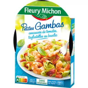 Piatto cotto gamberetti tagliatelle schiacciate pomodorini al basilico - FLEURY MICHON