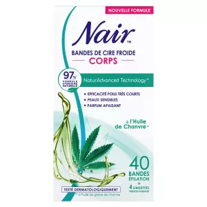 Cold Body Wax Strips Gevoelige huid Zeer kort haar en verzachtende geur met hennepolie Naturadvanced Technology 40 strips + 4 doekjes -  NAIR