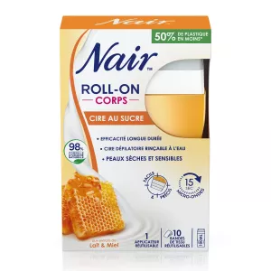 Cire dépilatoire Roll-on cire au sucre, lait & miel 100ml + 10bandes - NAIR