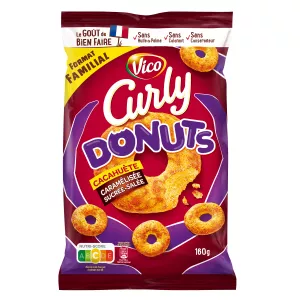 CURLY Doce e Salgado Caramelizado Amendoim Donut Chips, 160g - VICO