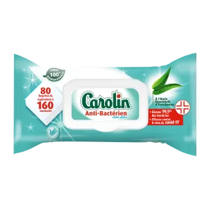 Lingettes nettoyantes extra-larges Carolin anti-bactérien X80