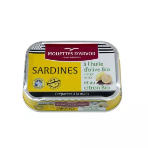 サーディンのオリーブオイルレモン漬け オーガニック 115g - LES MOUETTES D'ARMOR