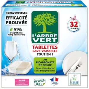 डिशवॉशर टैबलेट सभी 1 में सोडा बाइकार्बोनेट X32 के साथ - L'arbre Vert