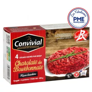 Steaks hachés charolais de Bourbonnais 12% M.G 4x100g - CONVIVIAL