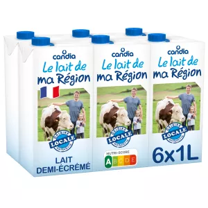 Lait Demi Ecrémé de ma Région Rhône-Alpes, 6x1l - CANDIA