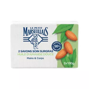 ठोस साबुन हाथ और शरीर सुपरफैटेड केयर मीठा बादाम तेल 2x100 ग्राम -  Le Petit Marseillais