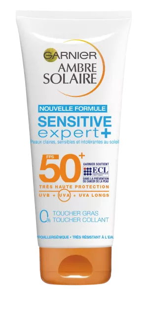 Lait solaire sensitive expert+ SPF50+ peau claire, sensible et intolérante au soleil 200ml - GARNIER