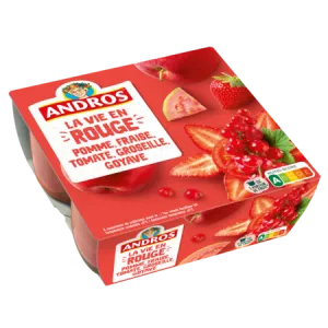 Compote la vie en rouge pomme, fraise, tomate, groseille et goyave 4x100g - ANDROS