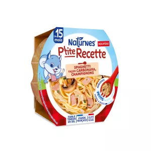 P'tite Recette spaghetti op carbonarawijze met champignons vanaf 15 maanden kleine stukjes 250 g - NATURNES