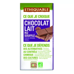 Organic Peruvian Rice Puffed Milk Chocolate Bar 100g - Ethiquable