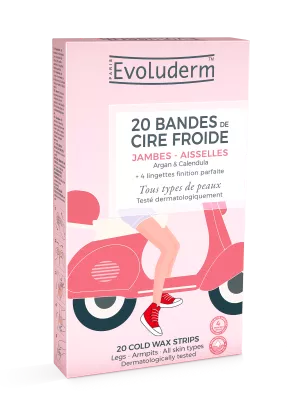 脚と脇の下のコールドワックス脱毛ストリップ 20 枚 - Evoluderm