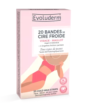 コールドワックス脱毛ストリップ 顔とビキニ用 150ml 20本 - Evoluderm