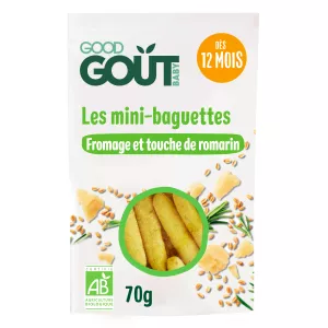 Mini baguettes ecológicas de queso y romero 70g - GOOD GOUT