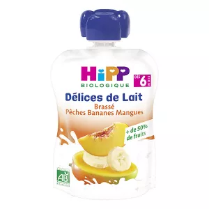 Gourde brassé pêches bananes mangues dès 6 mois 90g - HIPP