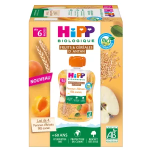 Compote pommes abricots et blé ancien Bio, 4x90g, HIPP BioLOGIQUE