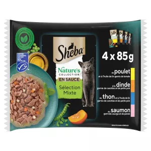 Paté Para Gatos Adultos En Salsa De Pollo, Pavo, Atún Y Salmón 4x85g - Sheba