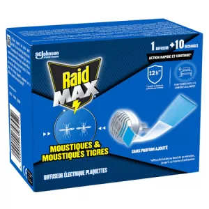 Anti-Moustiques Diffuseur Électrique Plaquettes Moustiques et Moustiques Tigres Sans Parfum Ajouté 1diffuseur 10 recharges - RAIDRAID