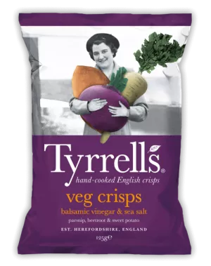 Parsnip Beetroot na Crisps za Mboga ya Viazi Vitamu na Siki ya Balsamu ya Dunia, 150g - TYRRELL'S