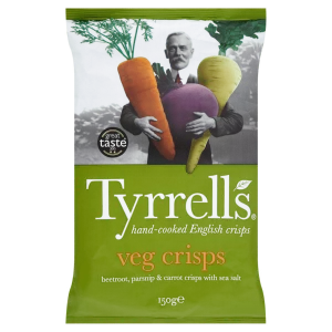 Chips Chips Bestave Parsnip karoti na chumvi ya bahari, 150g - TYRRELL'S