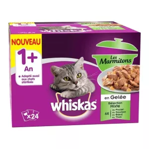 Les Marmitons Sachets fraîcheur en gelée 4 variétés pour chat adulte 24x85g - WHISKAS