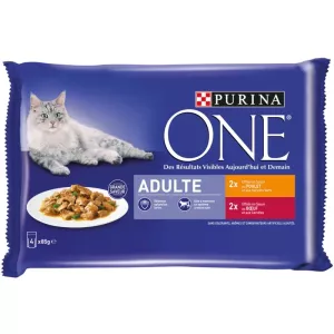 चिकन/बीफ़ वयस्क बिल्ली का खाना 4x85 ग्राम - PURINA