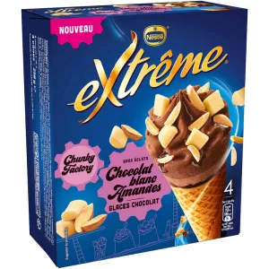 Glace chocolat, éclat chocolat blanc, amandes extrême x4 - NESTLE