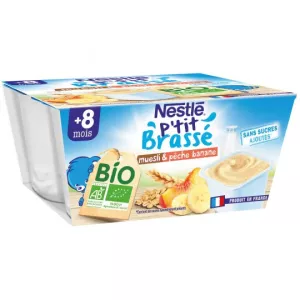 Dessert bébé BIO muesli/ banane/ pêche dés 6 mois 4x90g - NESTLE