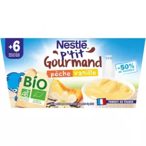 Dessert bébé BIO pêche & vanille dés 8 mois 4x90g - NESTLE