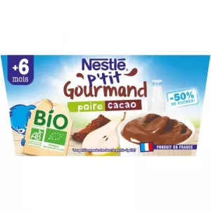 Dessert bébé BIO poire & cacao dés 8 mois réduit en sucres 4x90g - NESTLE