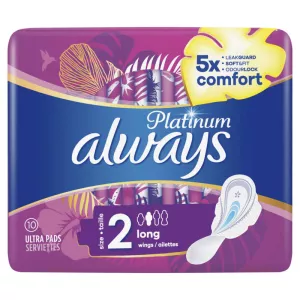فوط صحية بالأجنحة طويلة مقاس 2 بلاتيني - ALWAYS