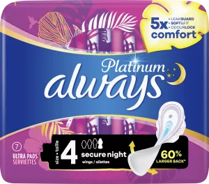 Taulo za usafi na saizi salama za usiku 4 Platinamu x7 mapezi - ALWAYS