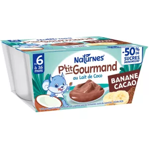بتي غورموند بحليب جوز الهند والموز والكاكاو، ابتداءً من 6 أشهر، 4 x 90 غ - NATURNES