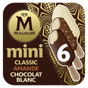 Glace Mini Bâtonnet Classic, Amande & Chocolat Blanc x6 -MAGNUM