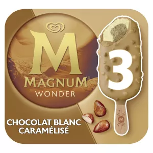 Fimbo ya Ice Cream ya Chokoleti Nyeupe na Caramel na Almonds ya Caramelized X3 - magnum - MAGNUM