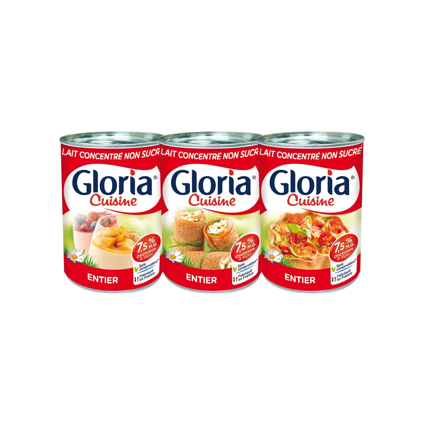 Lait concentré non sucré entier 7,5 M.G 3x410g - GLORIA