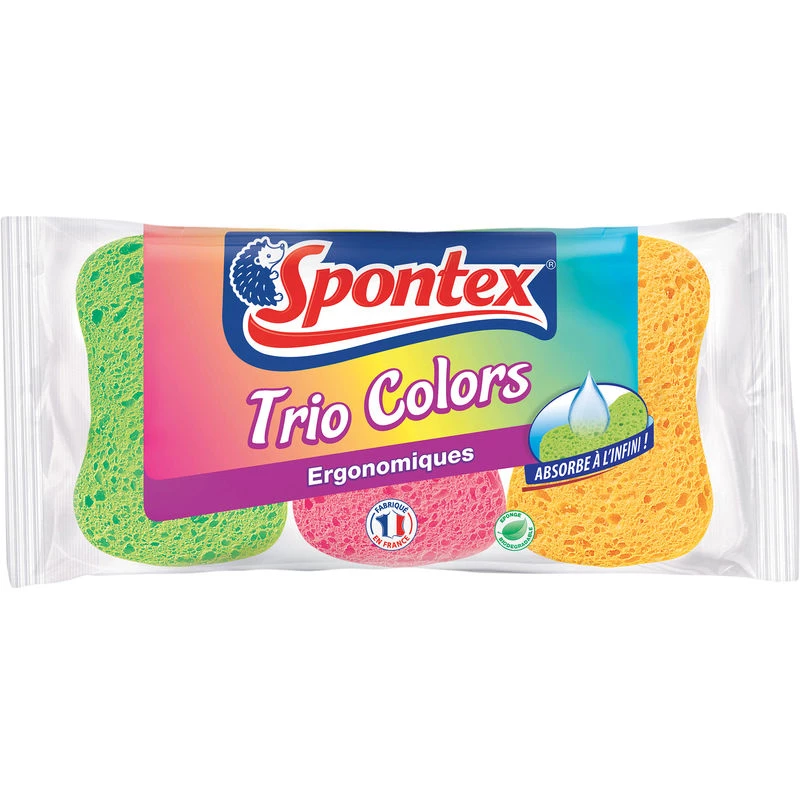 Eponges ergonomiques trio colors X3 - SPONTEX