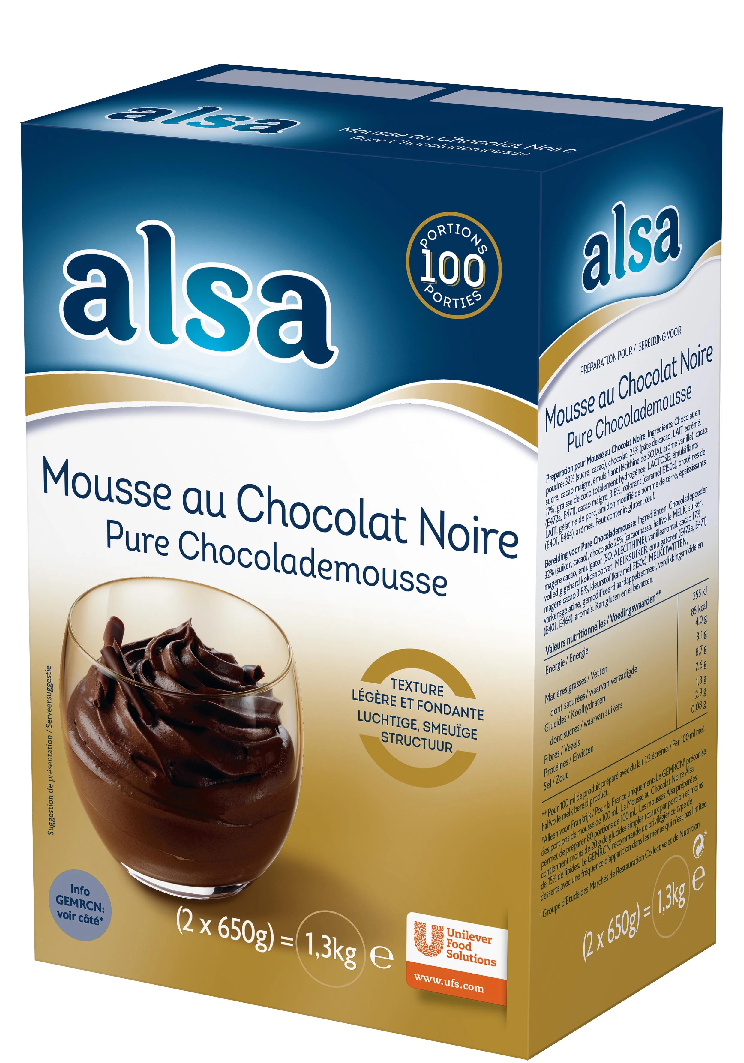 Alsa Mousse Au Chocolat Noir 1,3kg 100 Portions